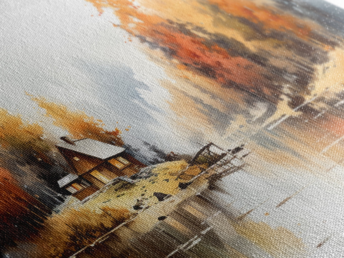 Autumn On The Lake - Watercolor Painting | Peaceful Wilderness Landscape Canvas Print | Modern Country Decor and Nature Lovers