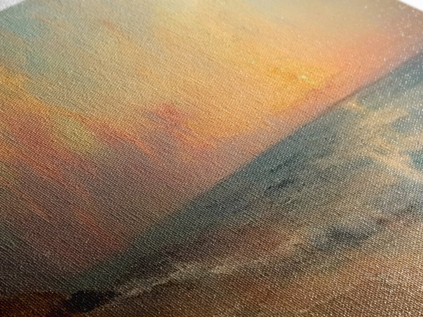 Ocean Waves Crash Into a Hidden Beach at Sunset, Framed Canvas Print, Panoramic Boho Seascape Painting