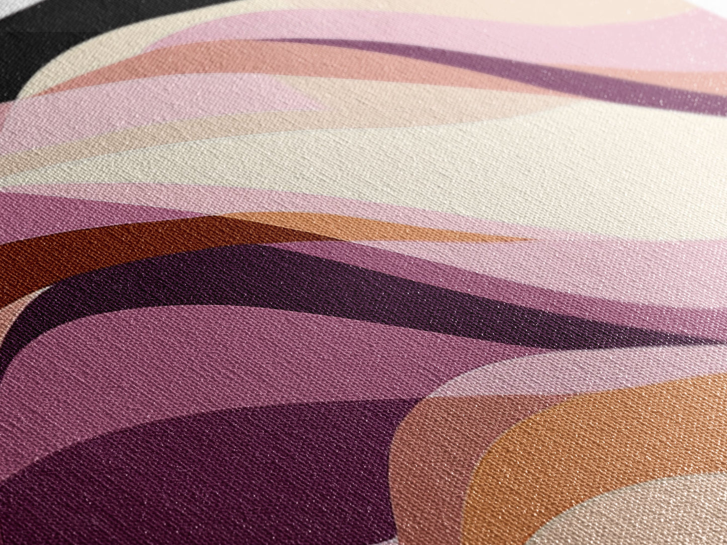 Lavender and Lilac Ocean Waves - MCM Style Modern Art, Retro Abstract Panoramic Print, Wood Framed Art, Modern Home Decor