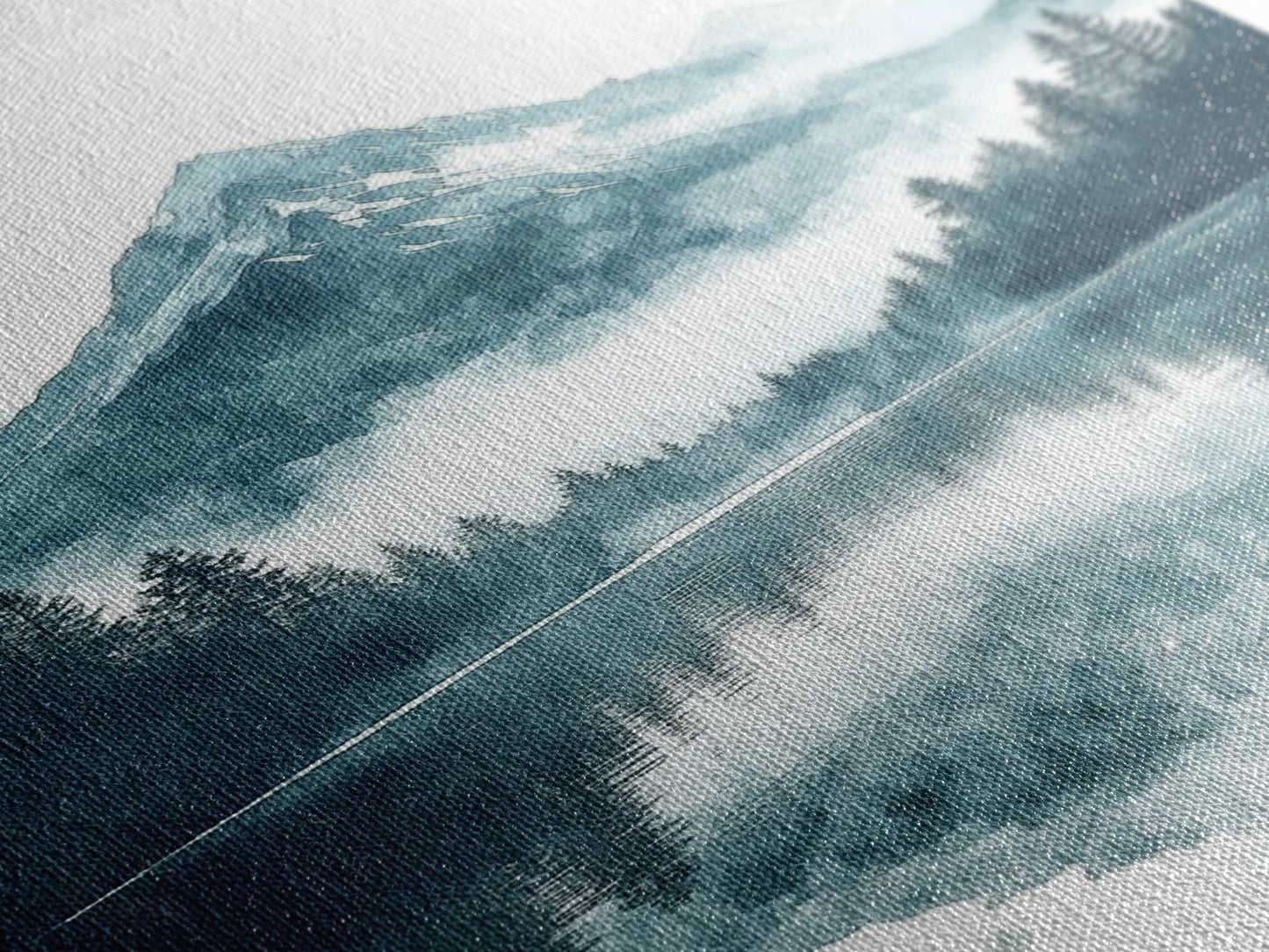 Fog In The Mountains, Framed Canvas Print, Pacific Northwest, Cascade Mountains, Emerald Green Landscape Painting, Boho Decor