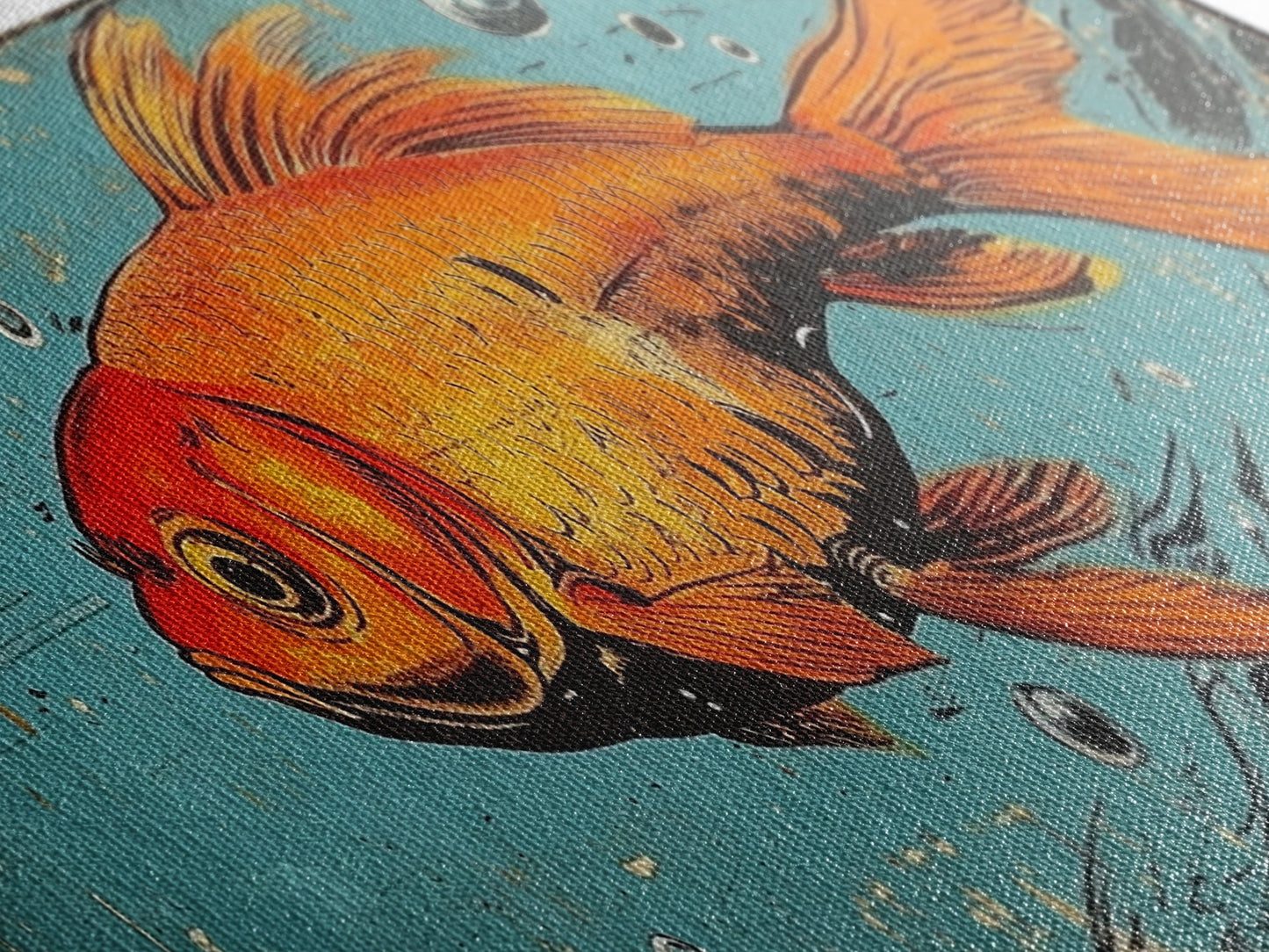 Retro 80s Style Painting of a Gold Fish, Framed Canvas Print, Home Decor Gift Artwork, Fish Painting, Fish Art