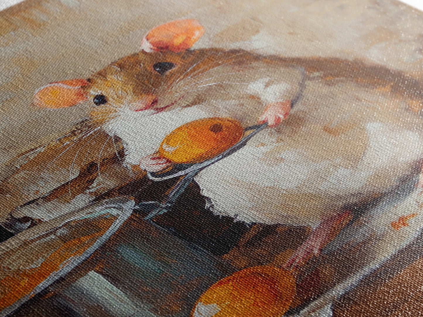 Rats with Jobs, Framed Canvas Print, Rat Painting, The Rat Chef, Cute Rat Home Decor, Rat Cooking Stew