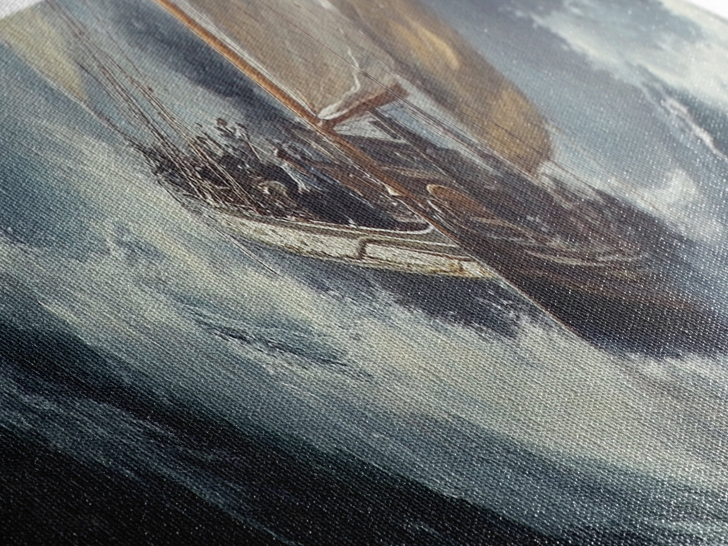 The Storm and the Sailboat Framed Canvas Print - Sailboat Painting - Nautical Decor - Hurricane Painting - Nautical Sailboat Landscape Painting