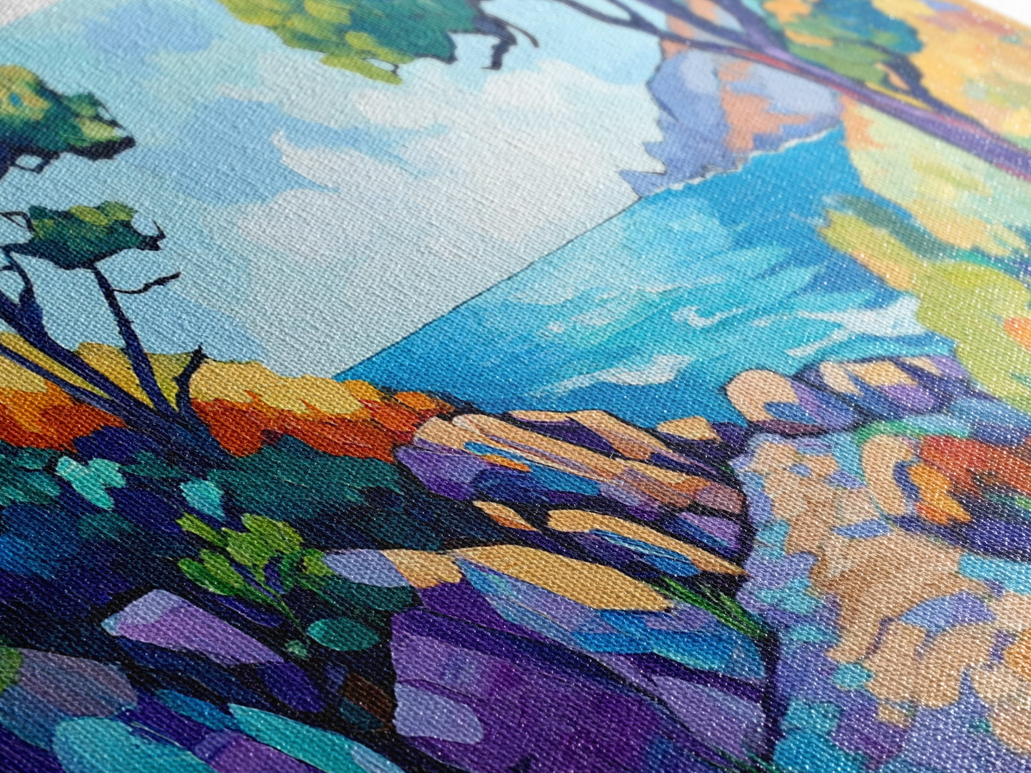 Coastal Pathway, bold colors, impressionist seascape, ocean view, vibrant painting, coastal wall art, Canvas Print, beach decor