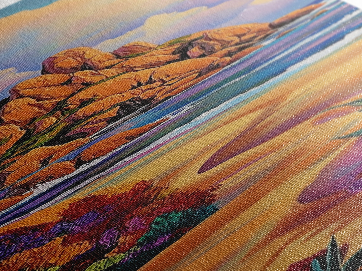 Coastal Path, Mountain, Framed Canvas Print, Vibrant Beach Landscape Wall Art, Desert Coastal Decor, Colorful Nature Living Room Accent