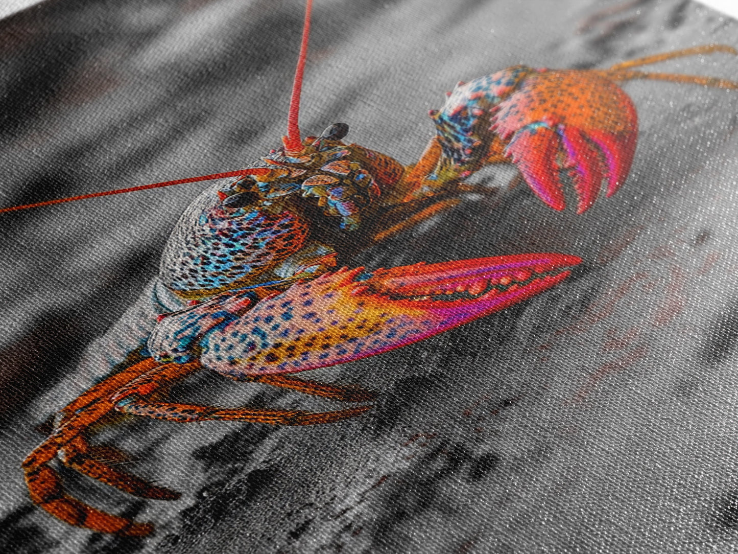 Colorful Lobster, Beach Wildlife, Close-Up Macro Art, Framed Canvas Print, Kitchen Wall Art, Coastal Marine Decor, Vibrant Style