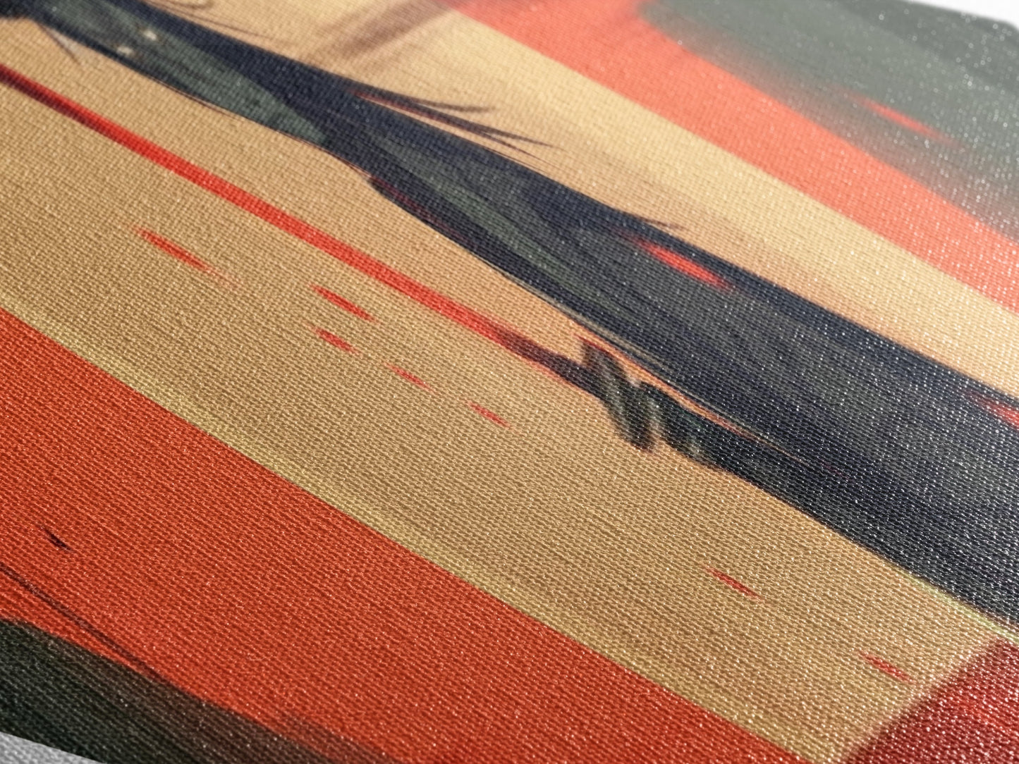 Demon Samurai Stance Diamond Shaped Canvas Art Print, Japanese Anime Warrior Decor, Red Moon Battle Scene, Teen Room Artwork