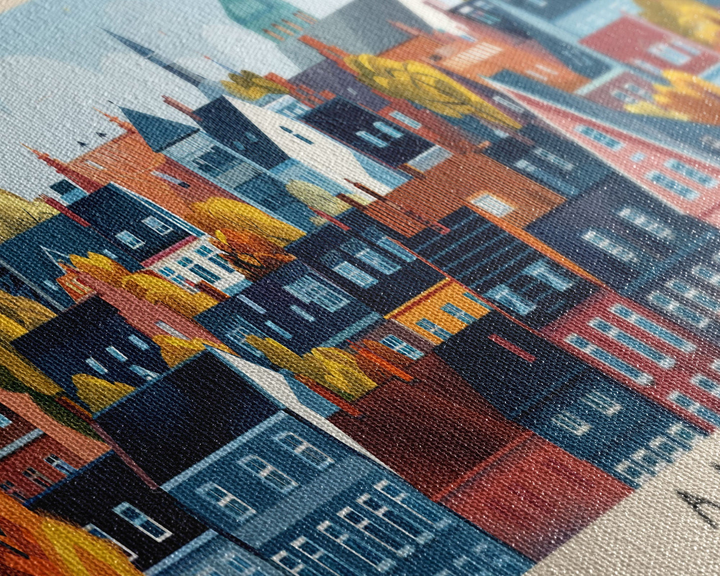 Aarhus Denmark Panoramic Travel Poster, Framed Canvas Print or Metal Wall Art, Travel Art, Home Decor, Panoramic Painting, Midcentury Art
