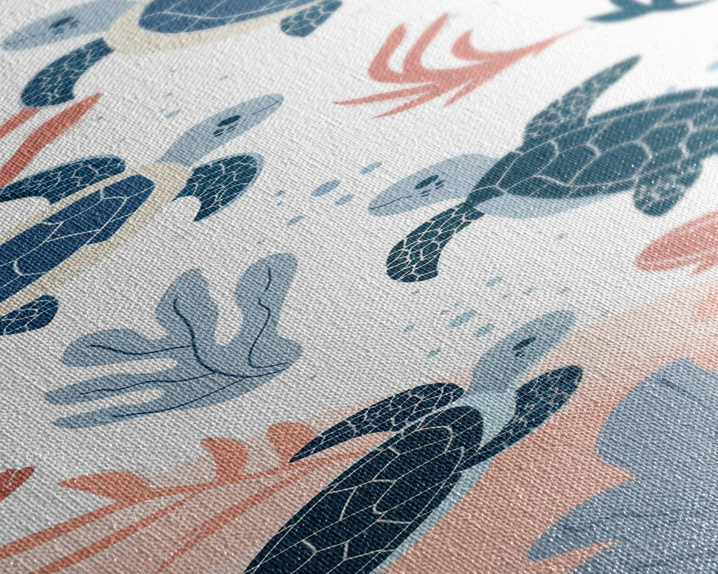 Swimming Sea Turtles with Coral, Tall Framed Canvas Print in Japanese Ukiyo-e Style Wall Art