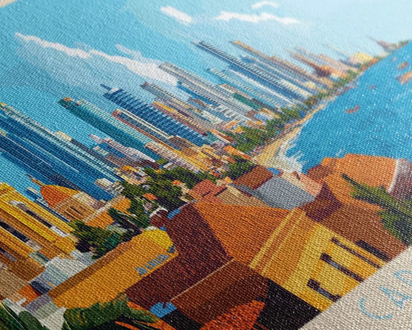 Cartagena, Colombia Panoramic Travel Poster Canvas Print, Cartagena, Colombia Painting, Colombia Art, Cartagena Travel Art, Guest Room Painting