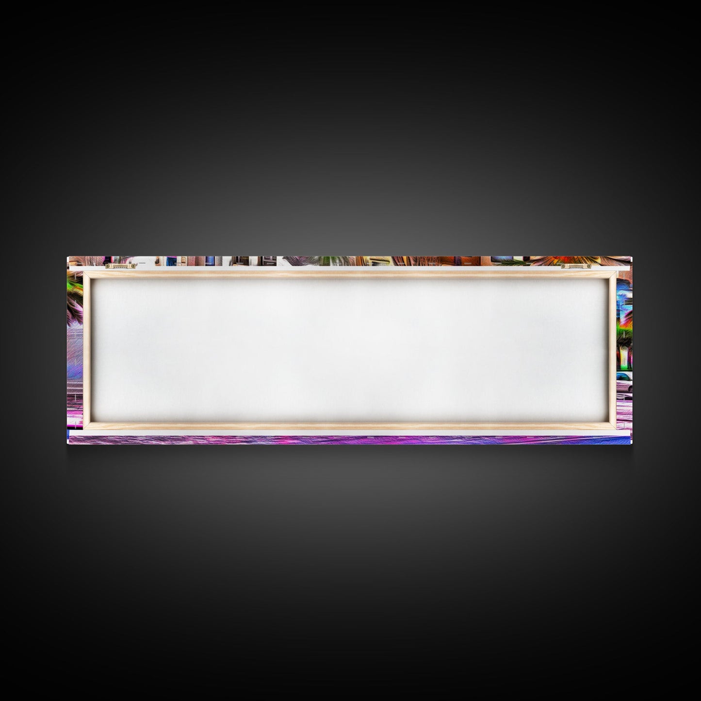 Colorful Vibrant Tram Wall Art, Palm Trees Art Print, Colored Pencil Sketch, Framed Canvas, Abstract Art, Panoramic, Wall Art, Canvas Print