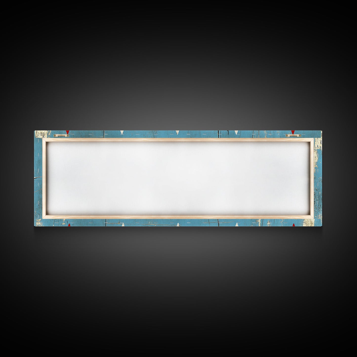 Red & White Diamonds - Framed Canvas Print - Rustic / Distressed MCM Mashup Home Decor - Turquoise Background