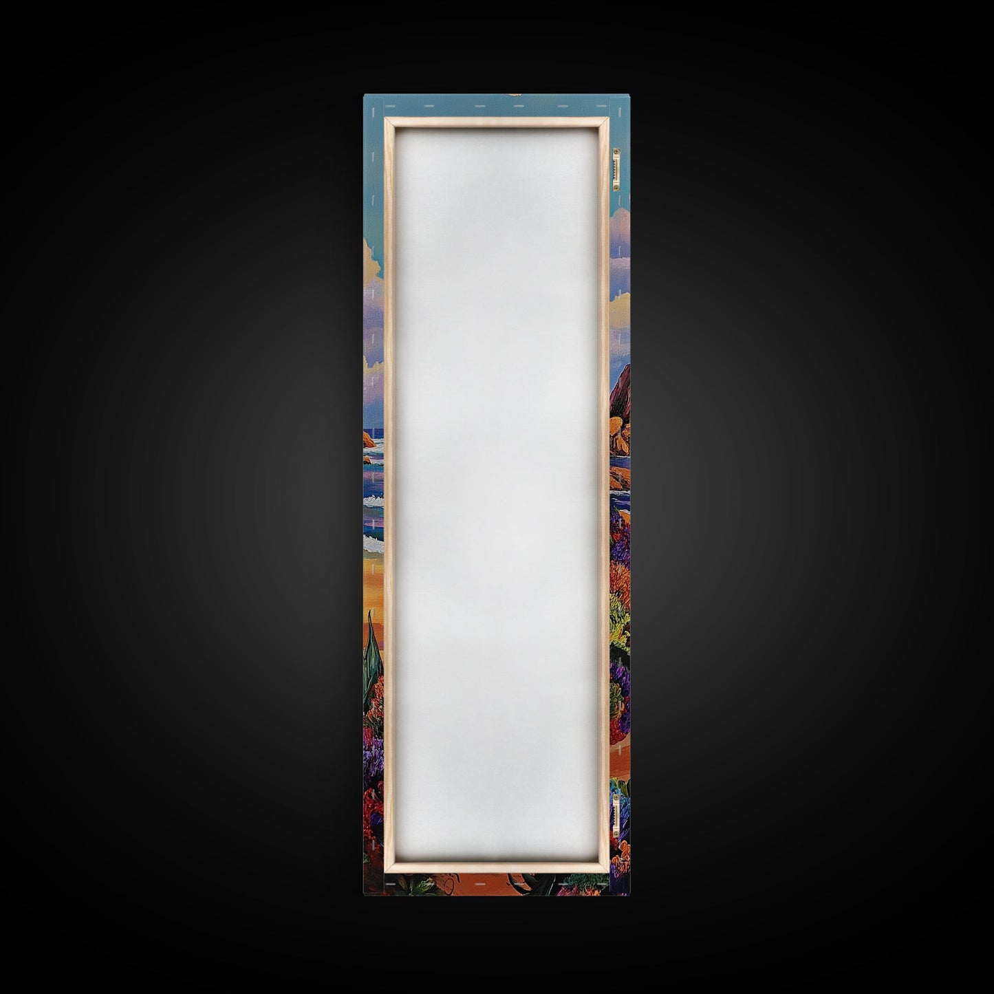 Coastal Path, Mountain, Framed Canvas Print, Vibrant Beach Landscape Wall Art, Desert Coastal Decor, Colorful Nature Living Room Accent