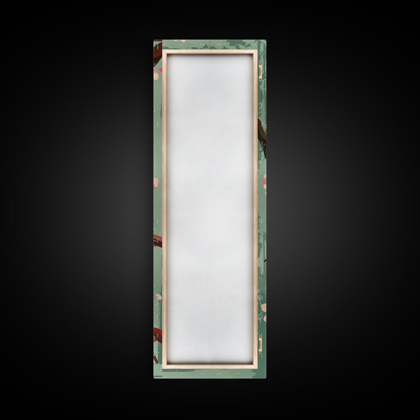 Delicate Sparrows Perched On Cherry Blossoms Under Full Moon Serene Nighttime Setting Captured Tall Framed Canvas Print Nature Scene