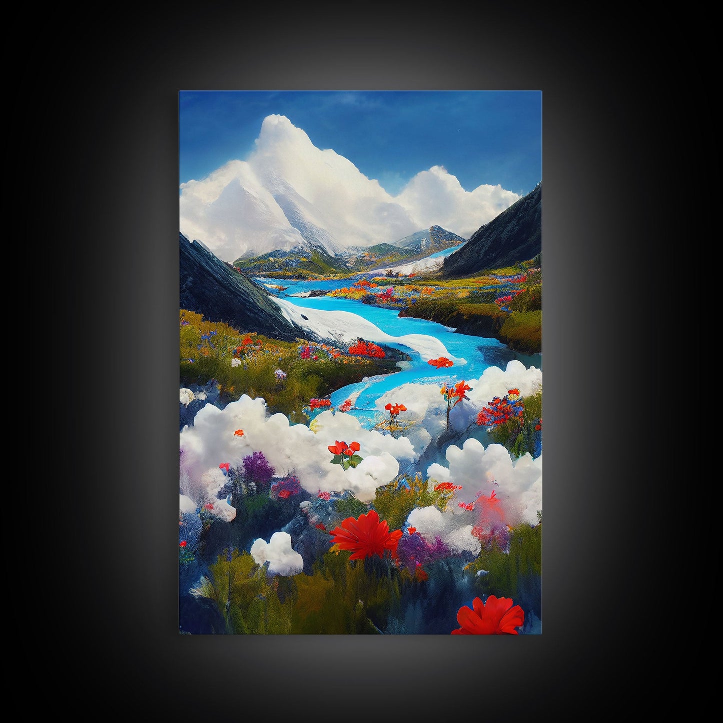 Colorful fields of flowers in the Swiss alps, framed canvas art, canvas print, beautiful wall decor