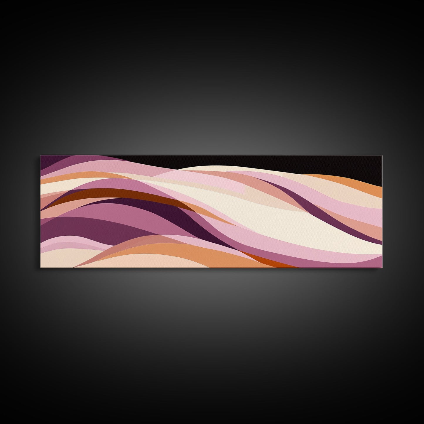Lavender and Lilac Ocean Waves - MCM Style Modern Art, Retro Abstract Panoramic Print, Wood Framed Art, Modern Home Decor