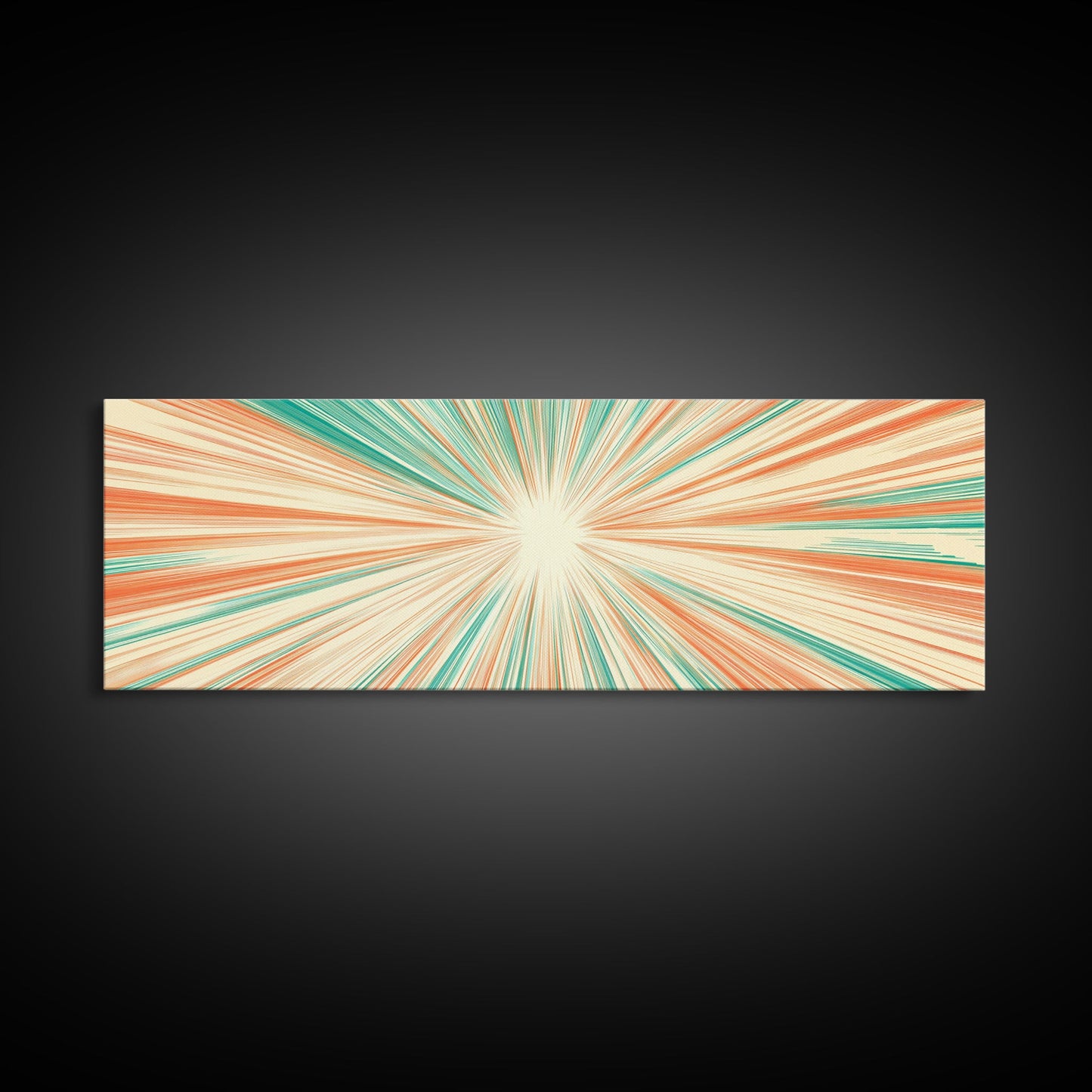 Mid Centery Modern Canvas Print - Framed MCM Style Wall Art, Orange and Green Star Burst - Art Deco Modern Art - Above Sofa Decor
