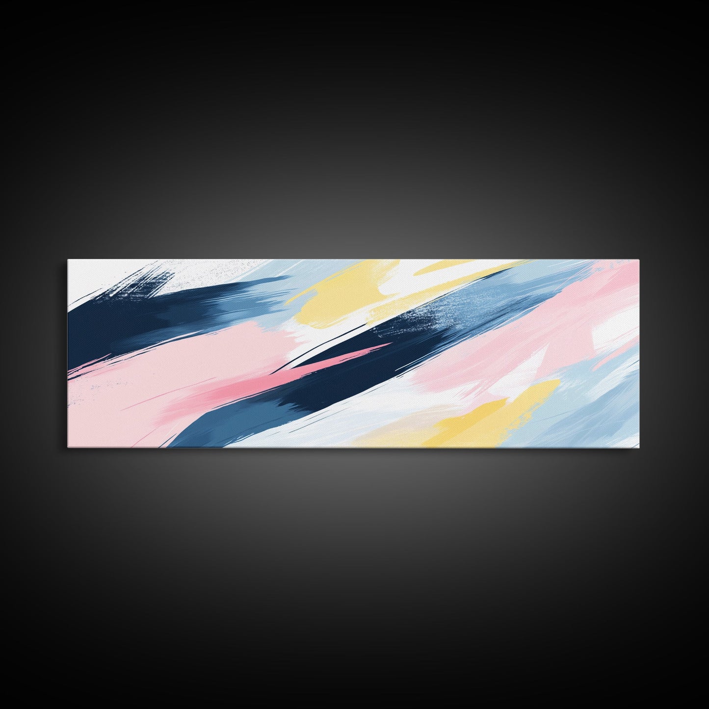 Pastel Abstract Brush Strokes Painting Print, Framed Canvas Art, Panoramic Extra Wide Office Decor, Living Room Or Bedroom Oversized Art