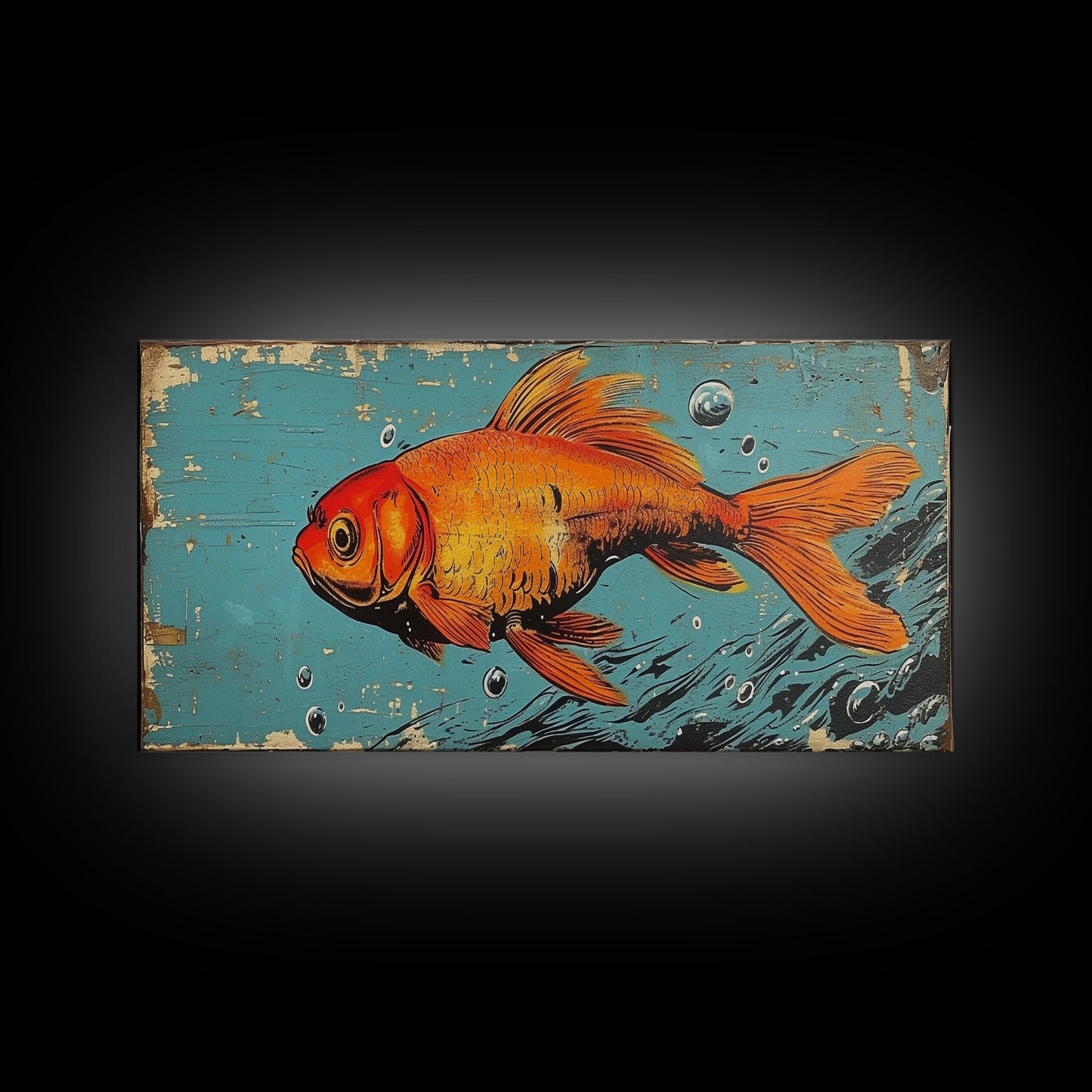 Retro 80s Style Painting of a Gold Fish, Framed Canvas Print, Home Decor Gift Artwork, Fish Painting, Fish Art
