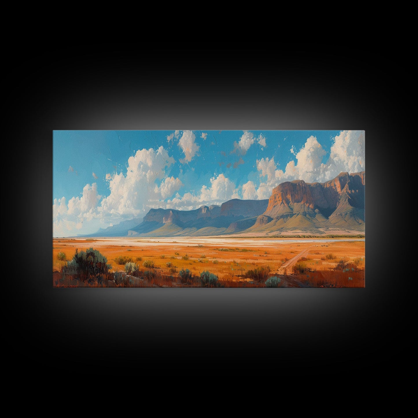 Panoramic Landscape Print Of an Arizona Desert Landscape, Framed Canvas, Rustic Farmhouse Decor, Nature Print, Minimalist Landscape Painting