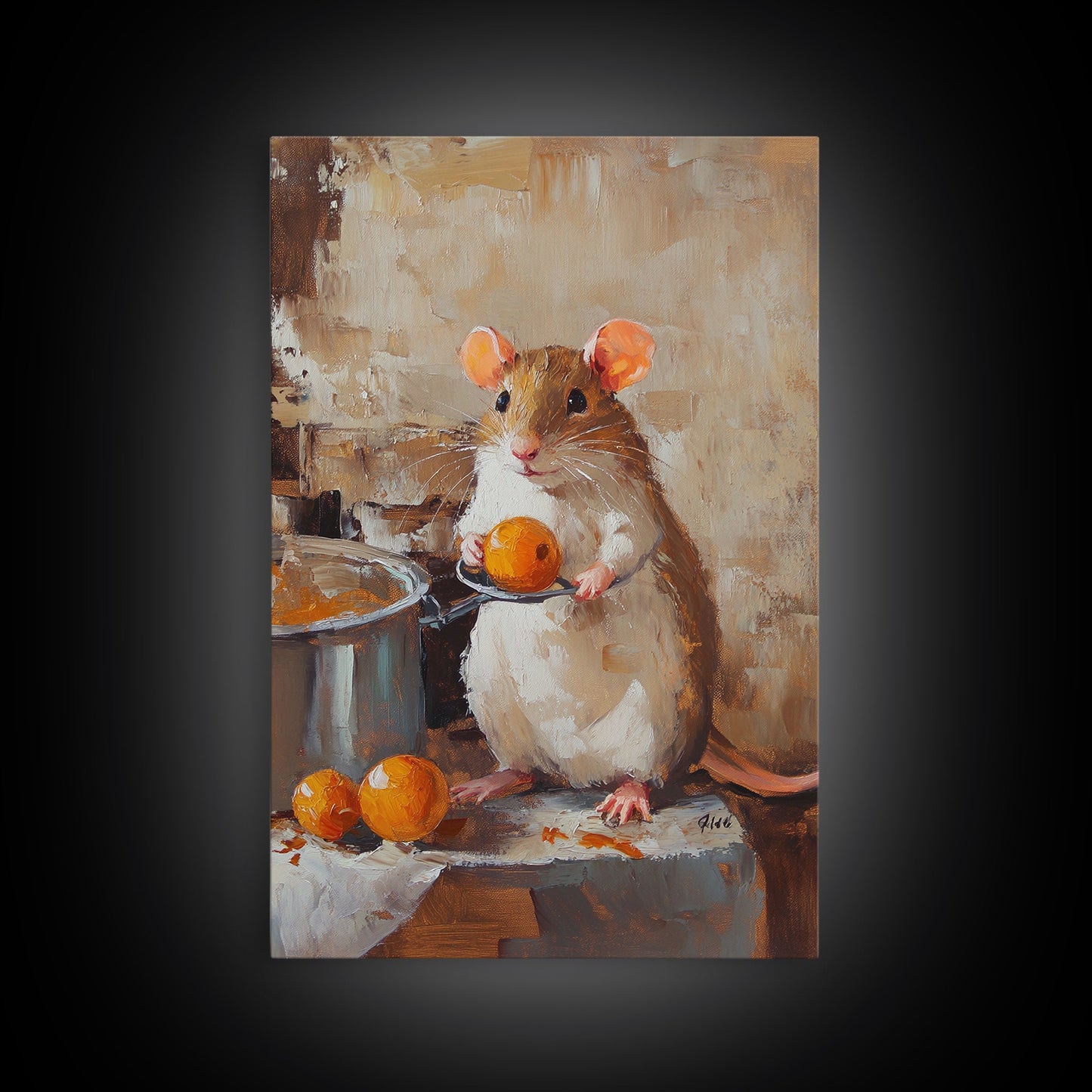 Rats with Jobs, Framed Canvas Print, Rat Painting, The Rat Chef, Cute Rat Home Decor, Rat Cooking Stew