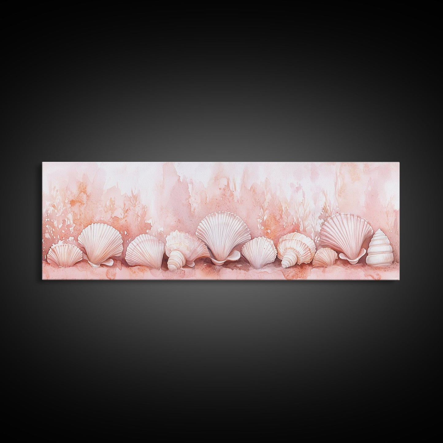 Coastal Shell Art Canvas Print Featuring Light Pink and Orange Pastel Hues, Beach House Decor, Nautical Wall Art for Living Room