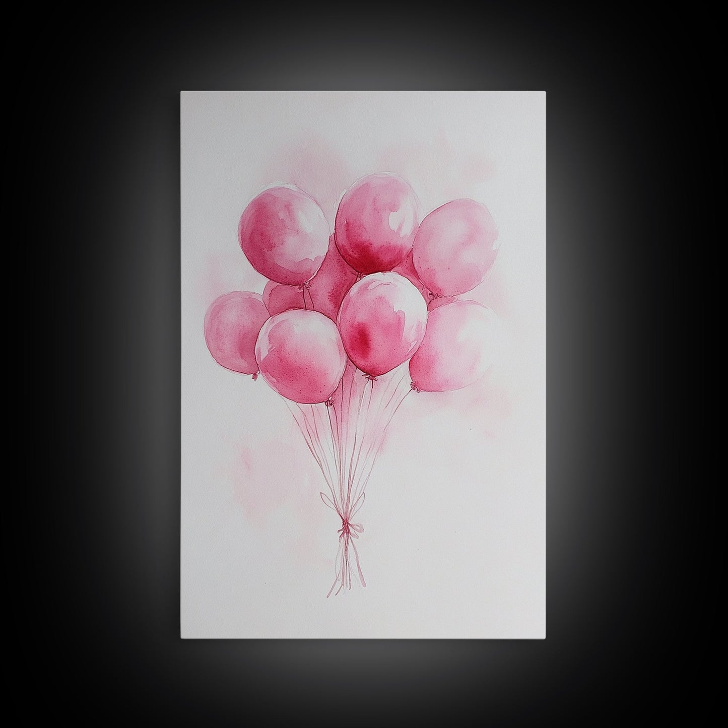 Pink Abstract Balloon Bouquet Framed Canvas Print, Whimsical Party Wall Art Light Pink Decor, Ideal Rustic Bedroom Aesthetic