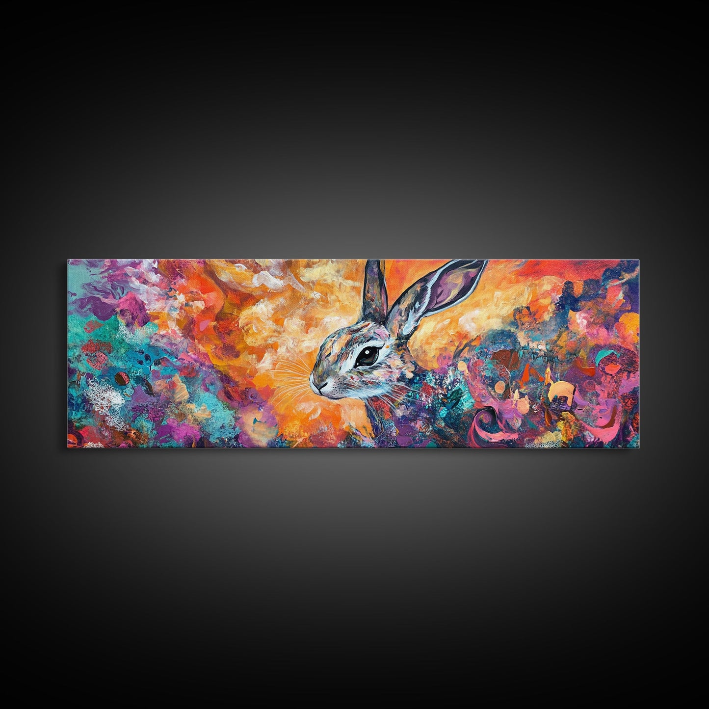 Colorful Abstract Rabbit Canvas Print, Vibrant Animal Wall Art, Boho Bunny Painting, Nature Wildlife Art, Playful Bedroom Decor
