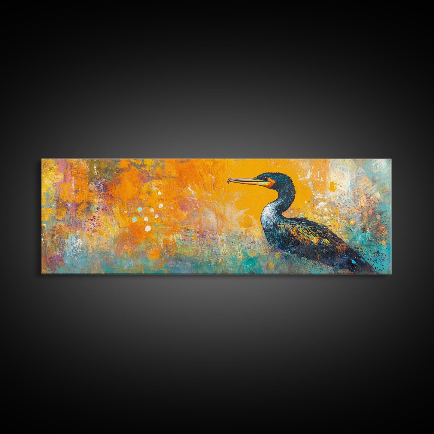 Vibrant Bird Art Framed Canvas Print Modern Wildlife Wall Art, Bold Orange Abstract Decor, Boho Nature Art, Office or Living Room Art