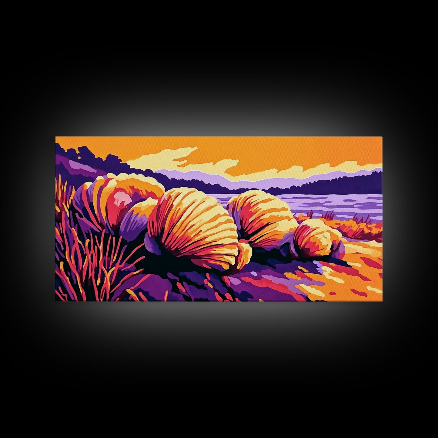 Coastal Shells, Ocean Decor, Beach Art, Vibrant Seascape, Framed Canvas Print, Nautical Home Decor, Living Room Wall Art, Gift Idea