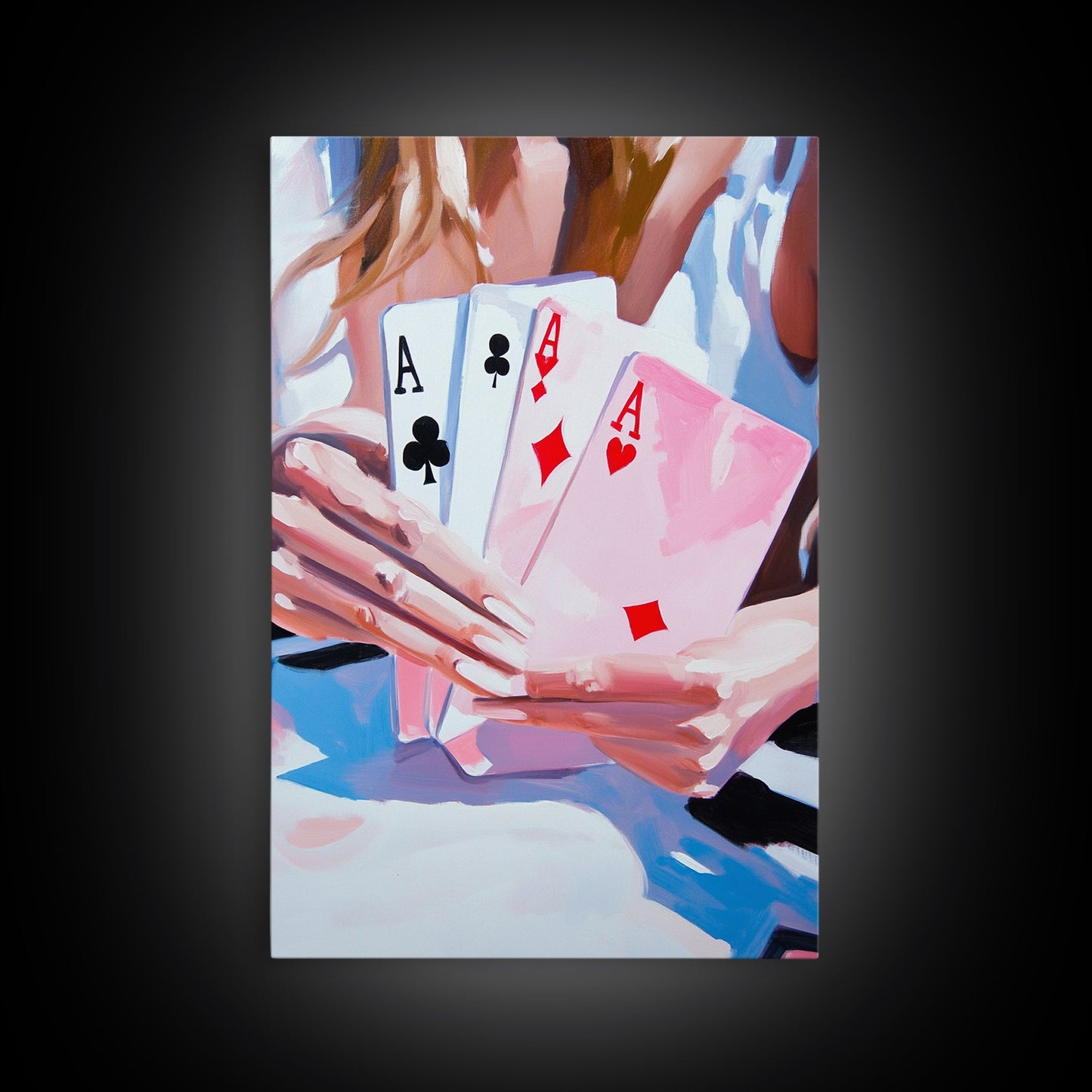 Poker Hand, Woman Holding Cards, Gambling Art, Casino Wall Art, Luxury Decor, Contemporary Art, Framed Canvas Print, Game Room