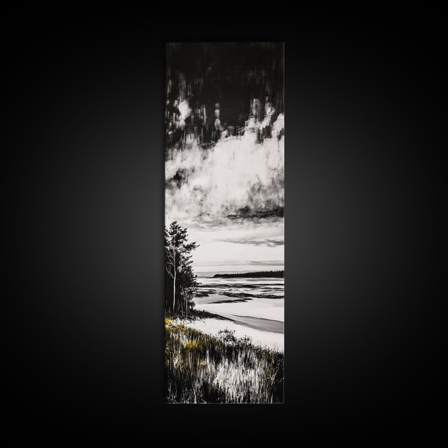 Coastal Serenity, Black White Landscape, Ocean Horizon Art, Minimalist Beach Scene, Modern Home Decor, Framed Canvas Print