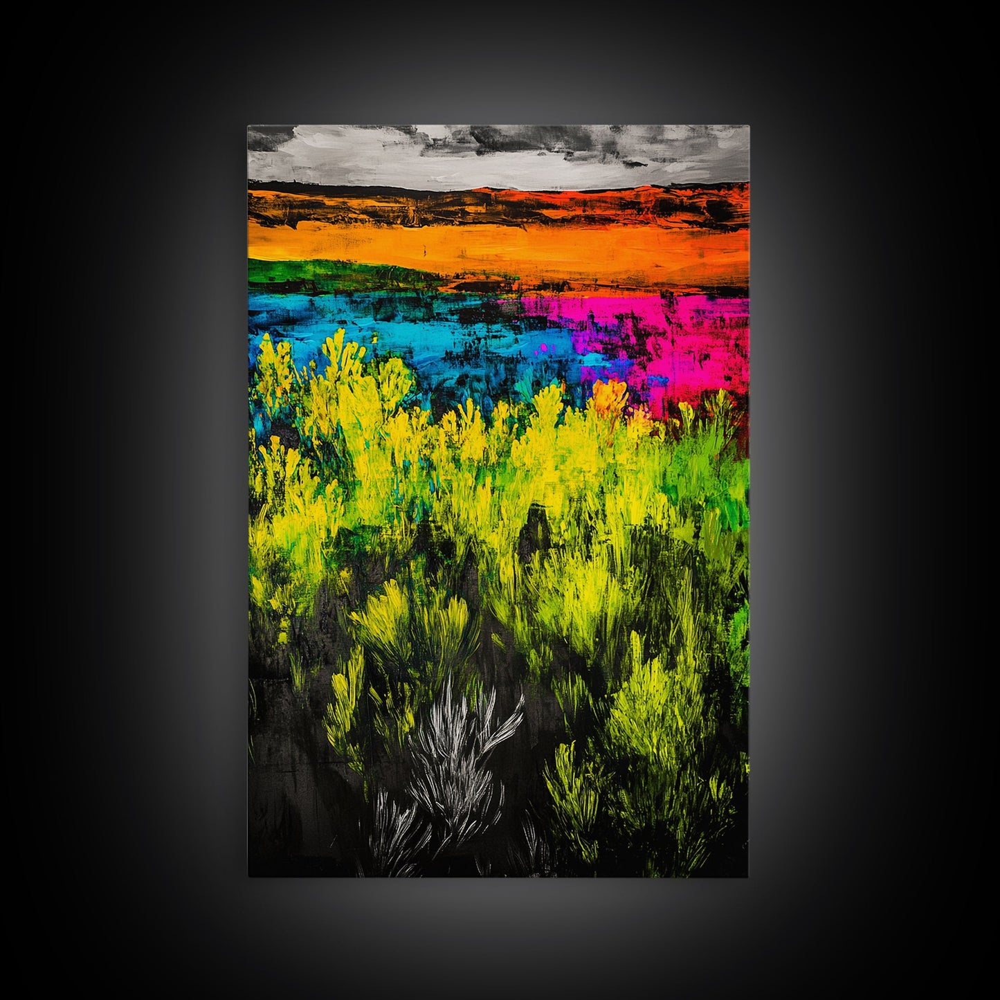 Colorful Prairie, Abstract Fields, Bright Wildflowers, Framed Canvas Print, Vibrant Wall Art, Boho Home Decor, Living Room Statement