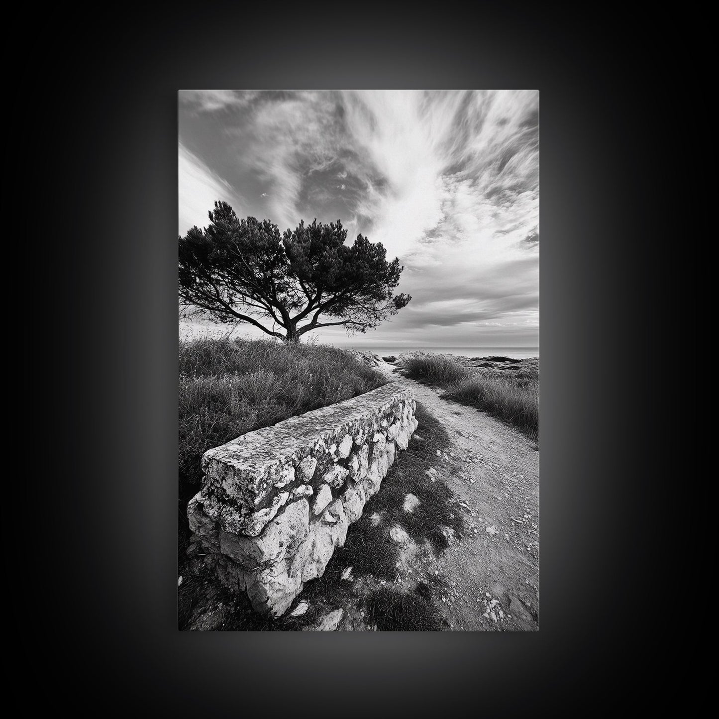 Coastal Path, Nature Trail, Windswept Tree, Framed Canvas Print, Rustic Landscape Art, Minimalist Decor, Bedroom Wall Art, Fall Vibes