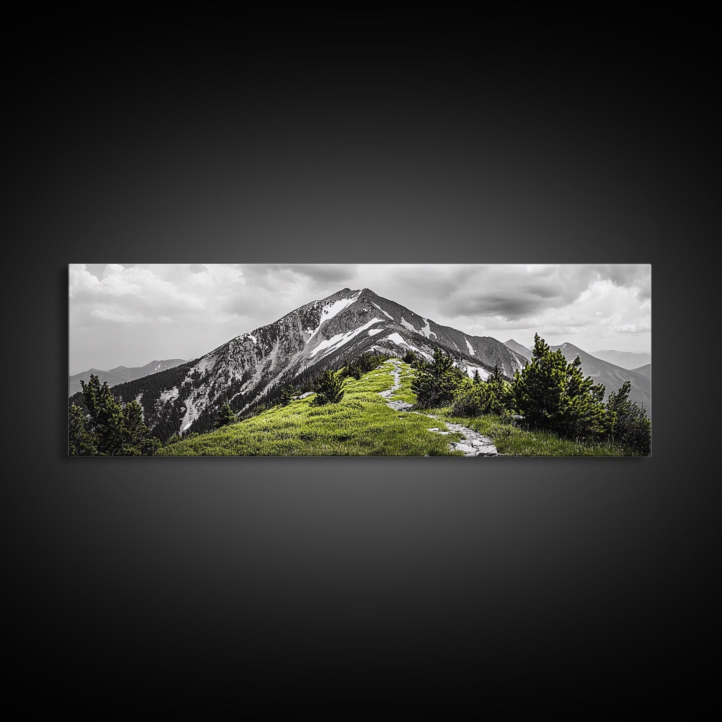 Mountain Hike Path, Scenic Peak Trail, Nature Landscape, Framed Canvas Print, Modern Cabin Decor, Adventure Wall Art, Minimalist Style