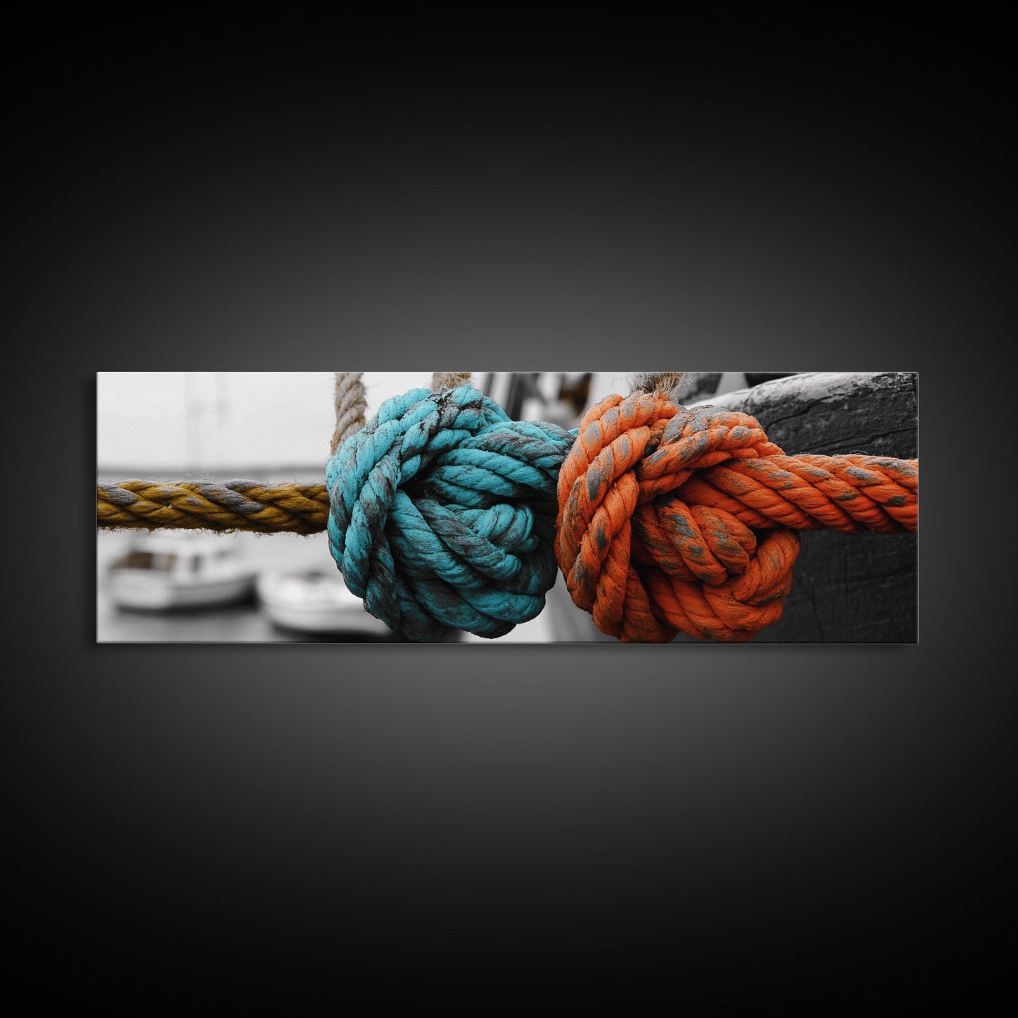 Nautical Knots, Bold Rope Texture, Ocean Dock Detail, Framed Canvas Print, Coastal Wall Art, Bathroom Decor, Rustic Nautical Style