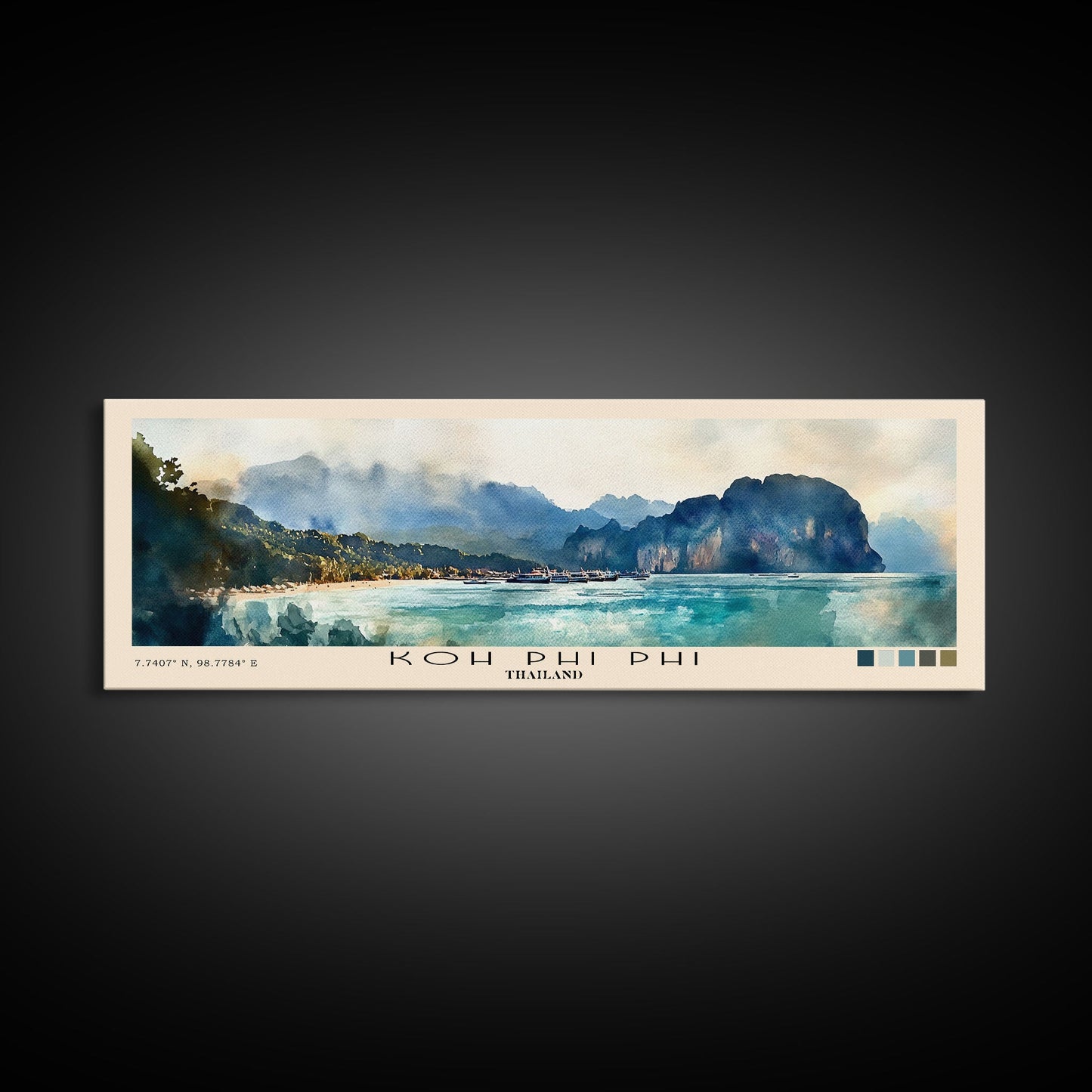 Koh Phi Phi, Thailand Watercolor Print, Vacation Gift, Thailand Wall Art, Beach Painting, Beach Decor, Large Wall Art, Wood Frame Art