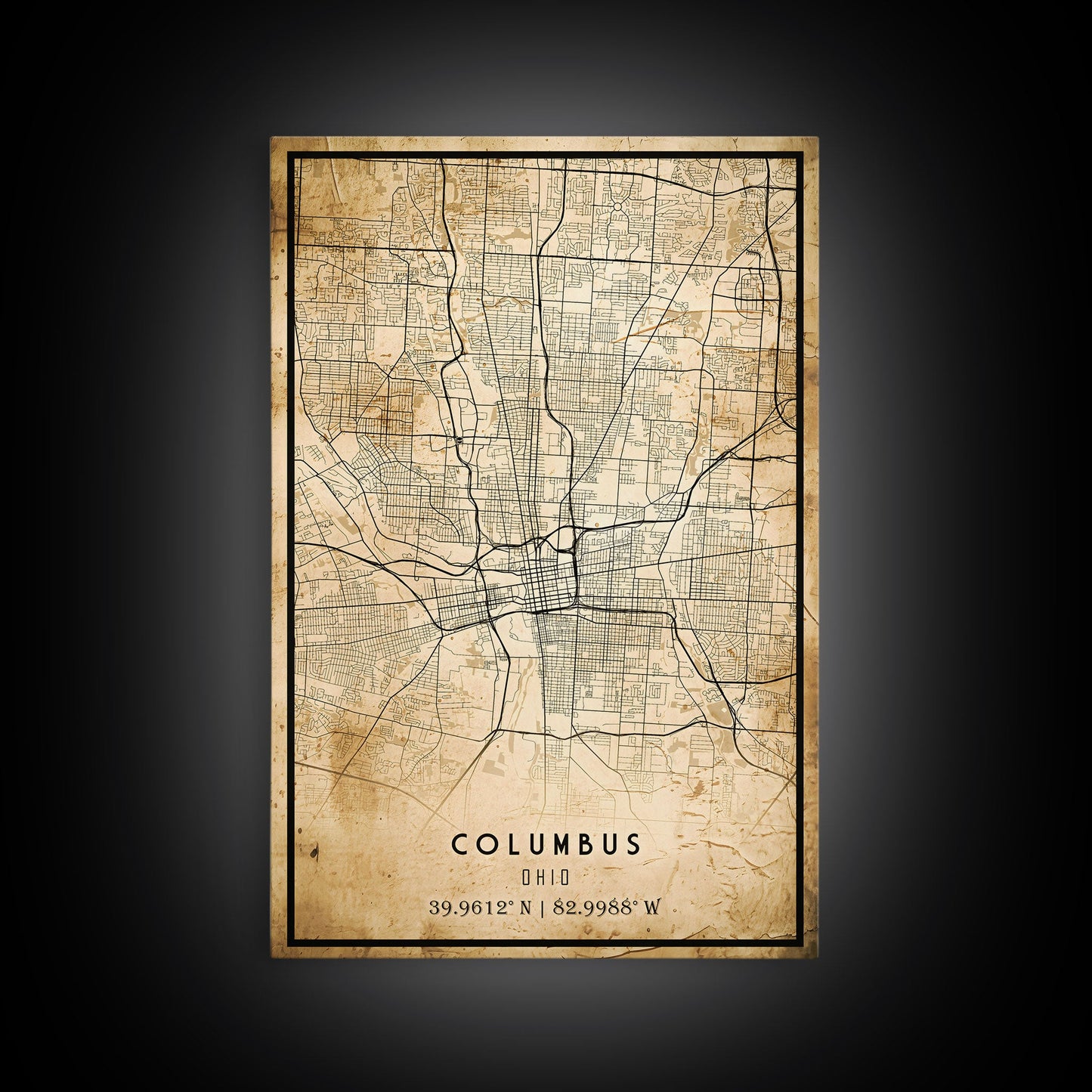 Columbus vintage map print poster or framed canvas, Ohio map print poster canvas, Columbus city map print poster canvas