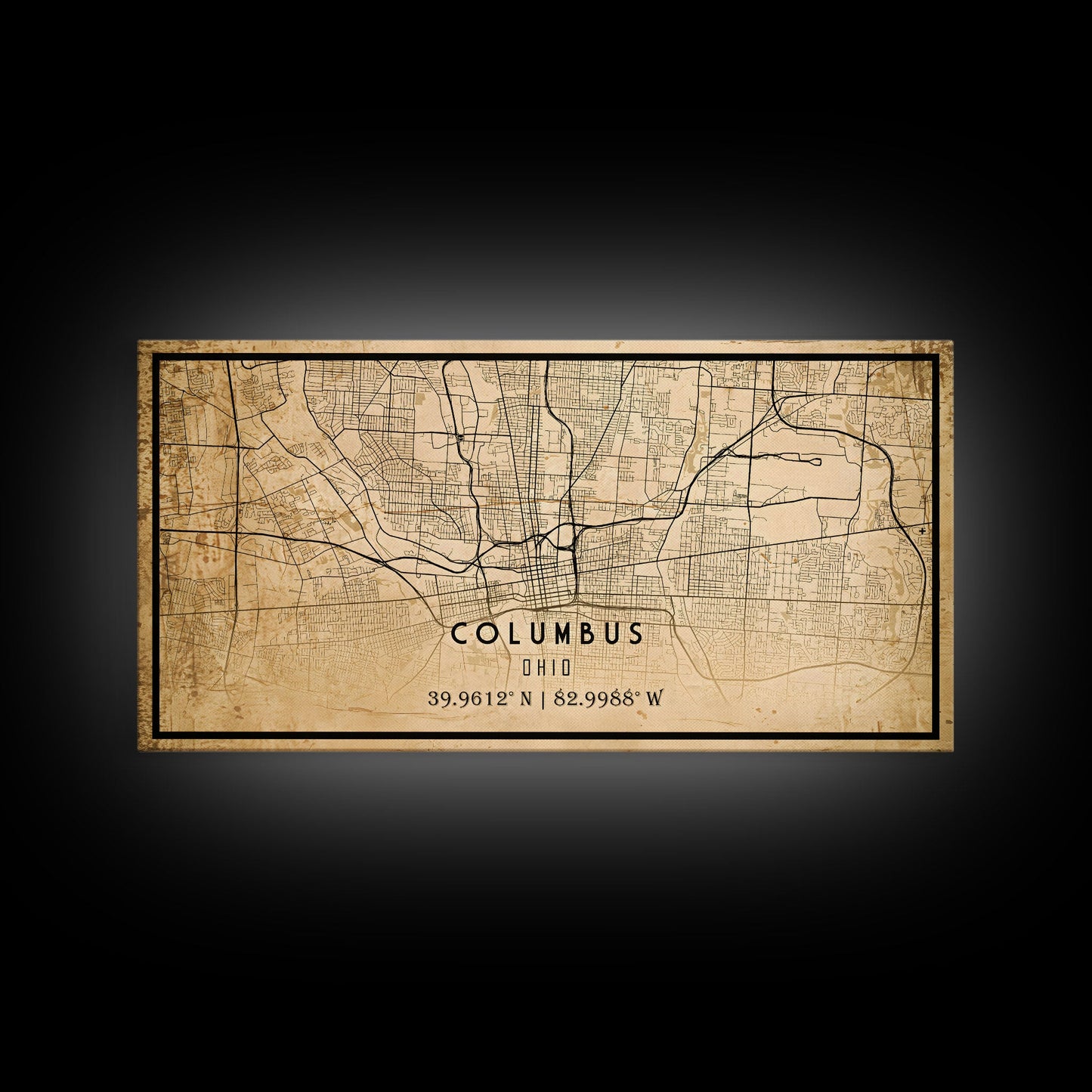 Columbus vintage map print poster or framed canvas, Ohio map print poster canvas, Columbus city map print poster canvas