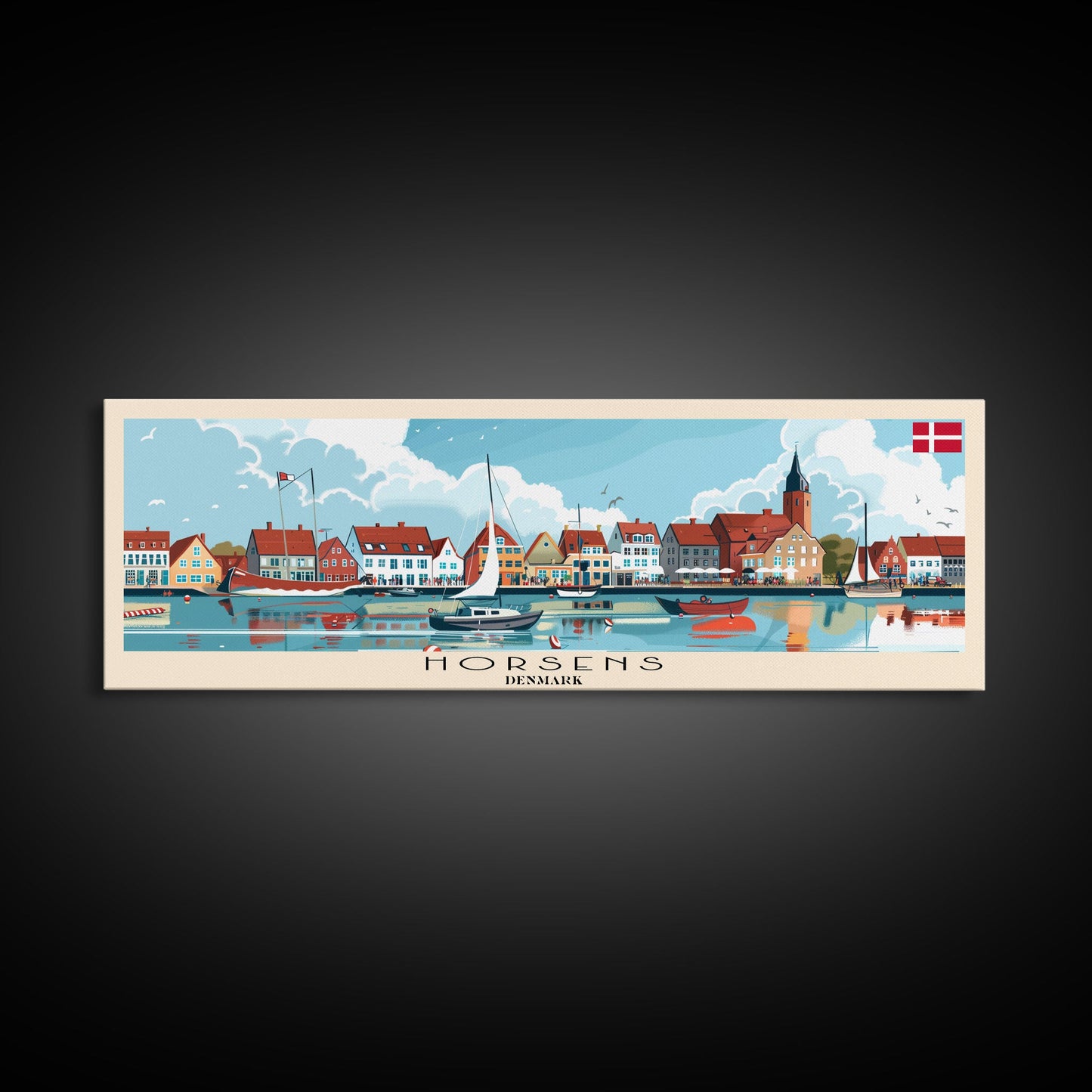 Horsens Denmark Travel Print Wall Art, Panoramic City Art, Travel Art, Wall Decor, Vacation Gift, Framed Canvas Print Or Metal Art