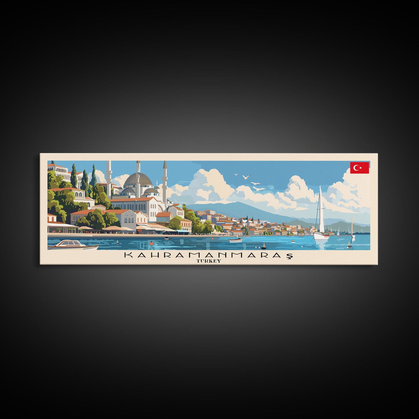 Kahramanmaras Turkey Panoramic Travel Poster, Framed Canvas Print or Metal Wall Art, Travel Art, Home Decor, Panoramic Painting, Midcentury Art