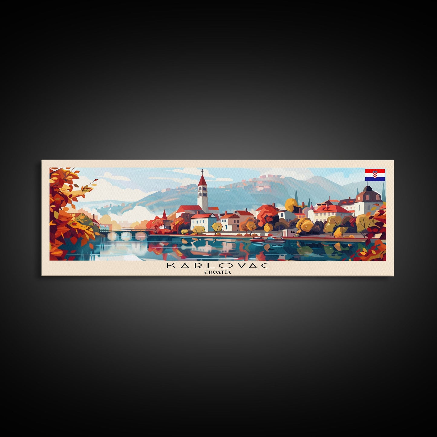 Karlovac Croatia Travel Art, City Art, Framed Canvas Print or Metal Wall Art, Europe Travel Poster, Panoramic Wall Art, Extra Wide Wall Art