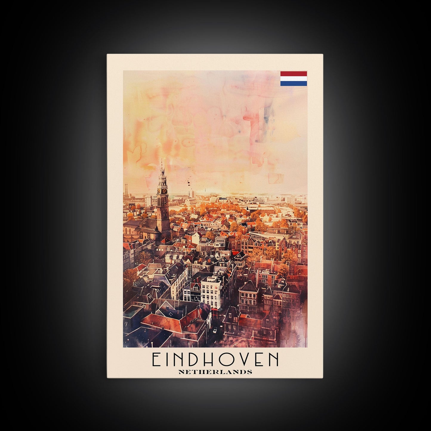 Eindhoven, Netherlands Framed Canvas Print. Modern Wall Art for Living Room or Bedroom, Cityscape Travel Poster Art.