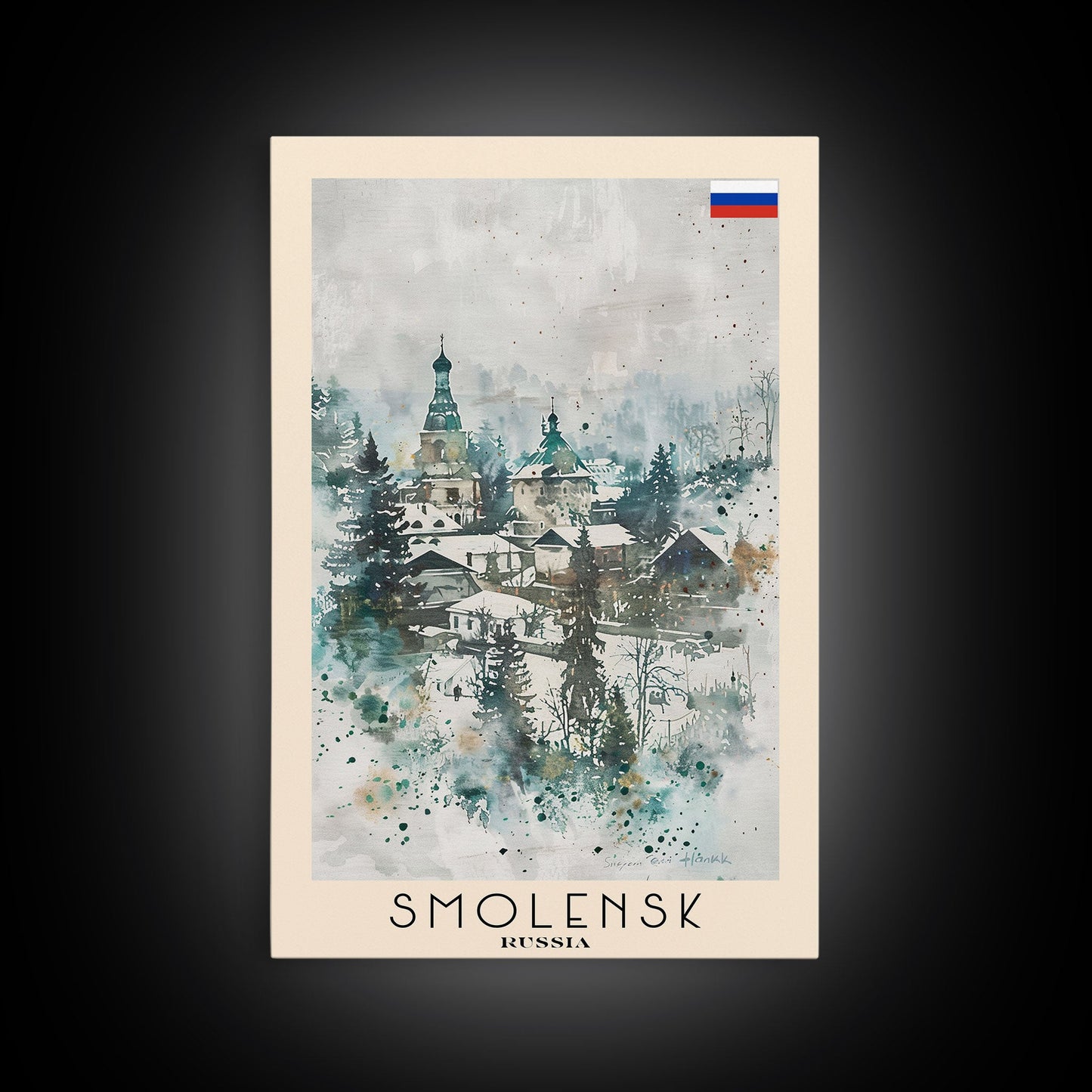 Smolensk Russia Travel Poster Framed Canvas Print, Watercolor Painting, Scenic Wall Art, Home Decor, Russian Landscape, Classic Art