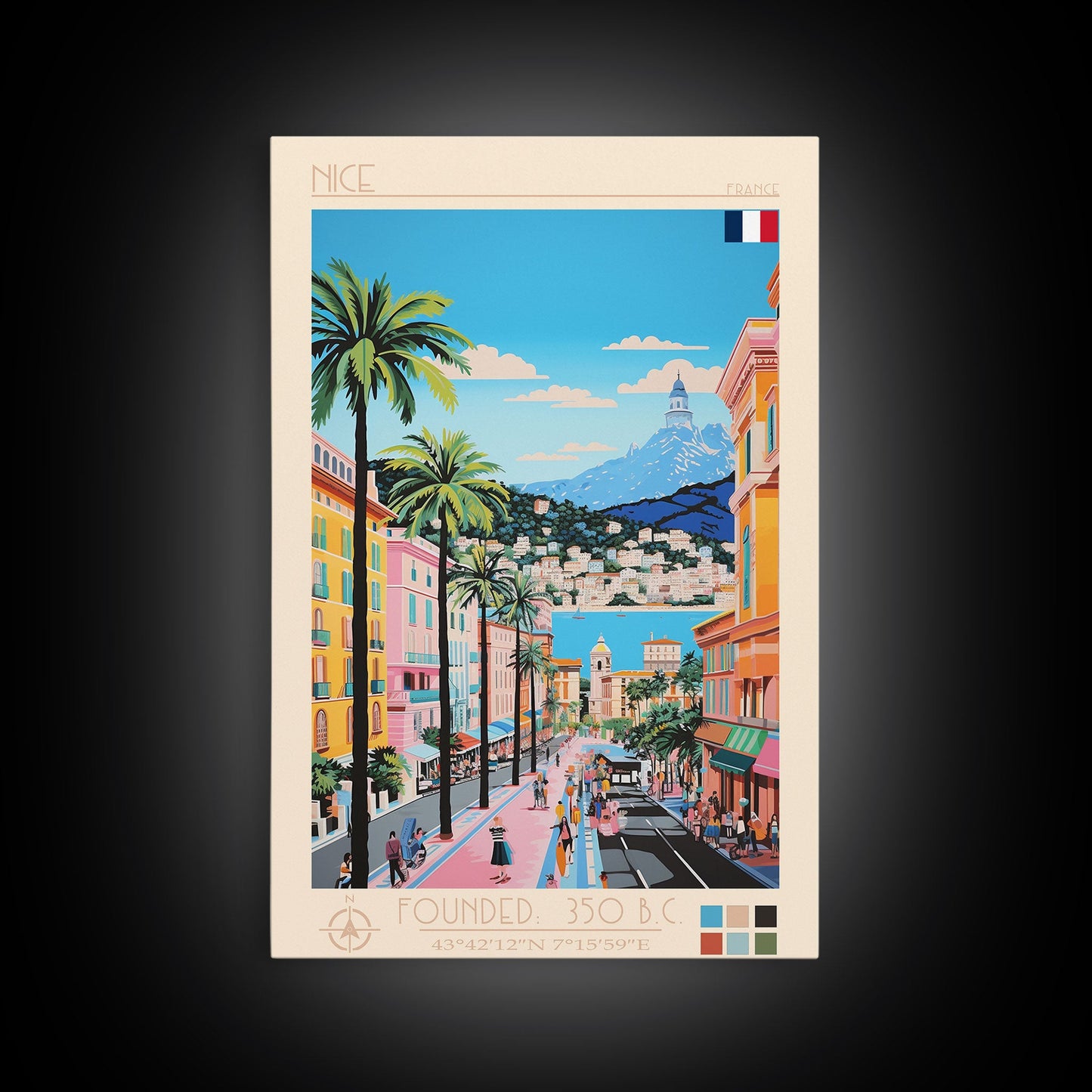 Nice France Travel Poster Framed Canvas Print, Midcentury Modern Art, Pop Art Wall Decor, Home Decor, Vacation Gift, Office Art