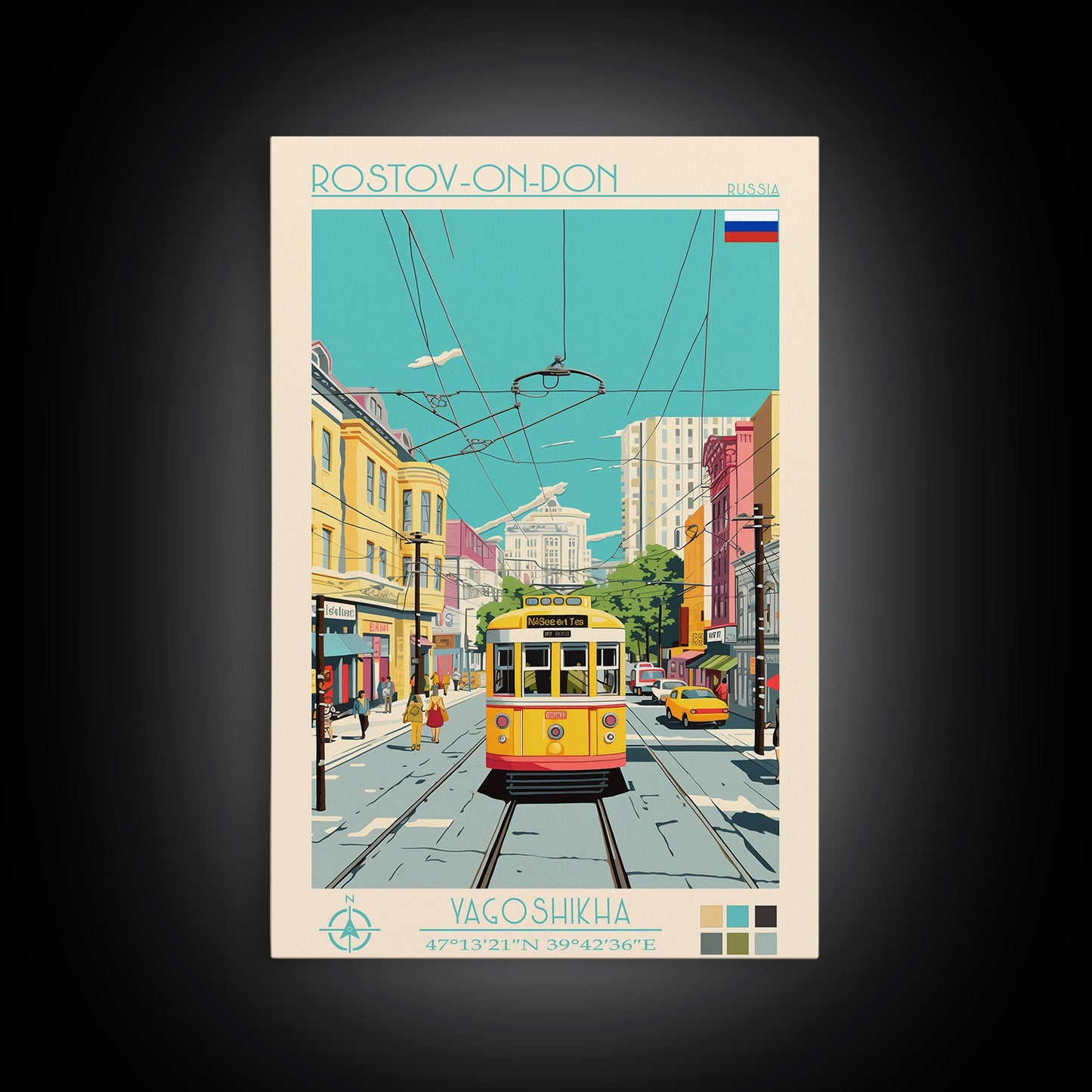 Rostov-on-Don Russia Travel Poster Framed Canvas Print, Midcentury Modern Art, Pop Art Wall Decor, Scenic Wall Art, Living Room Decoration, Office Art
