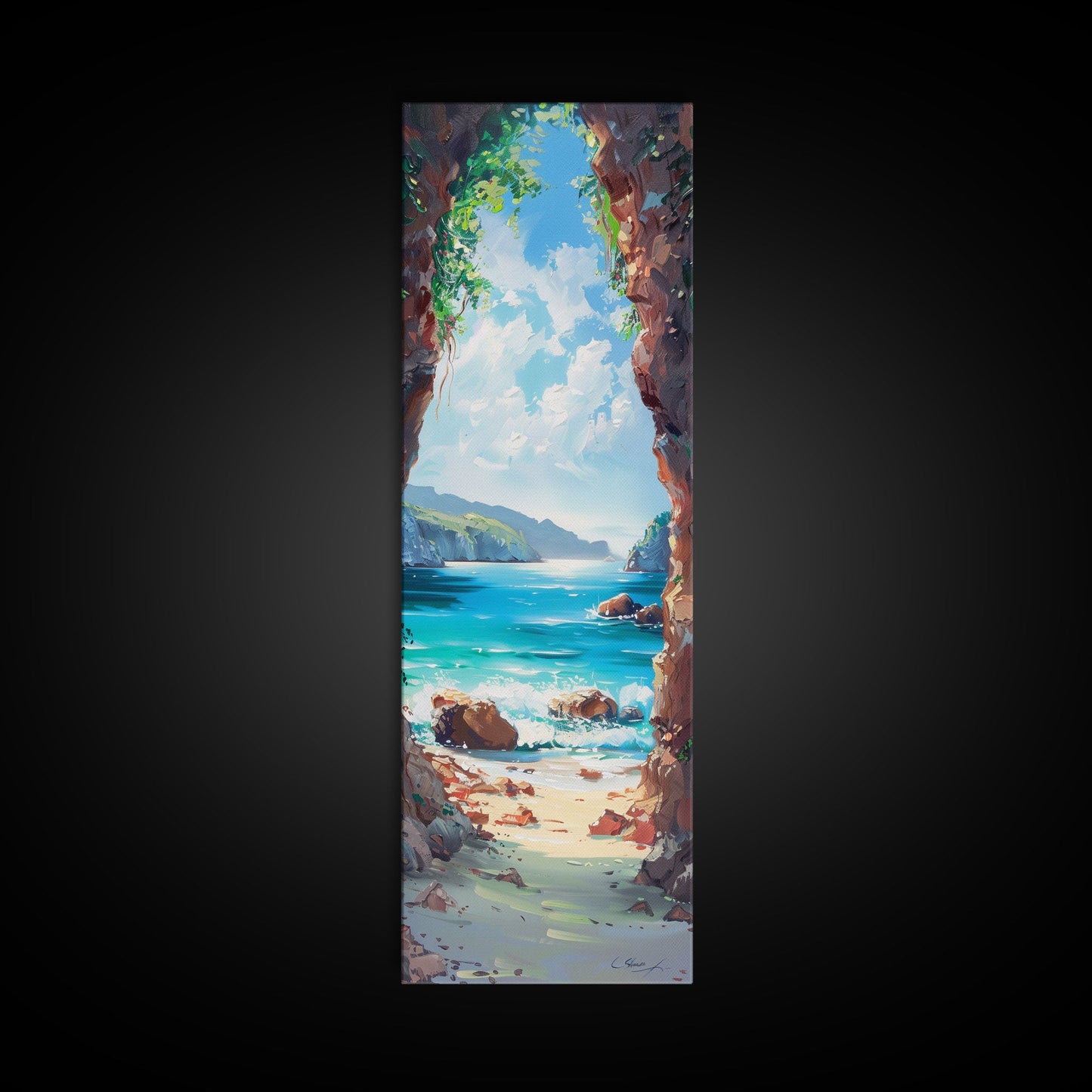 Oversized Vertical Beach Coast Wall Printed Framed, Canvas Coastal Art, Tropical Wall Art Print, Contemporary Art for Office, Gift for Her
