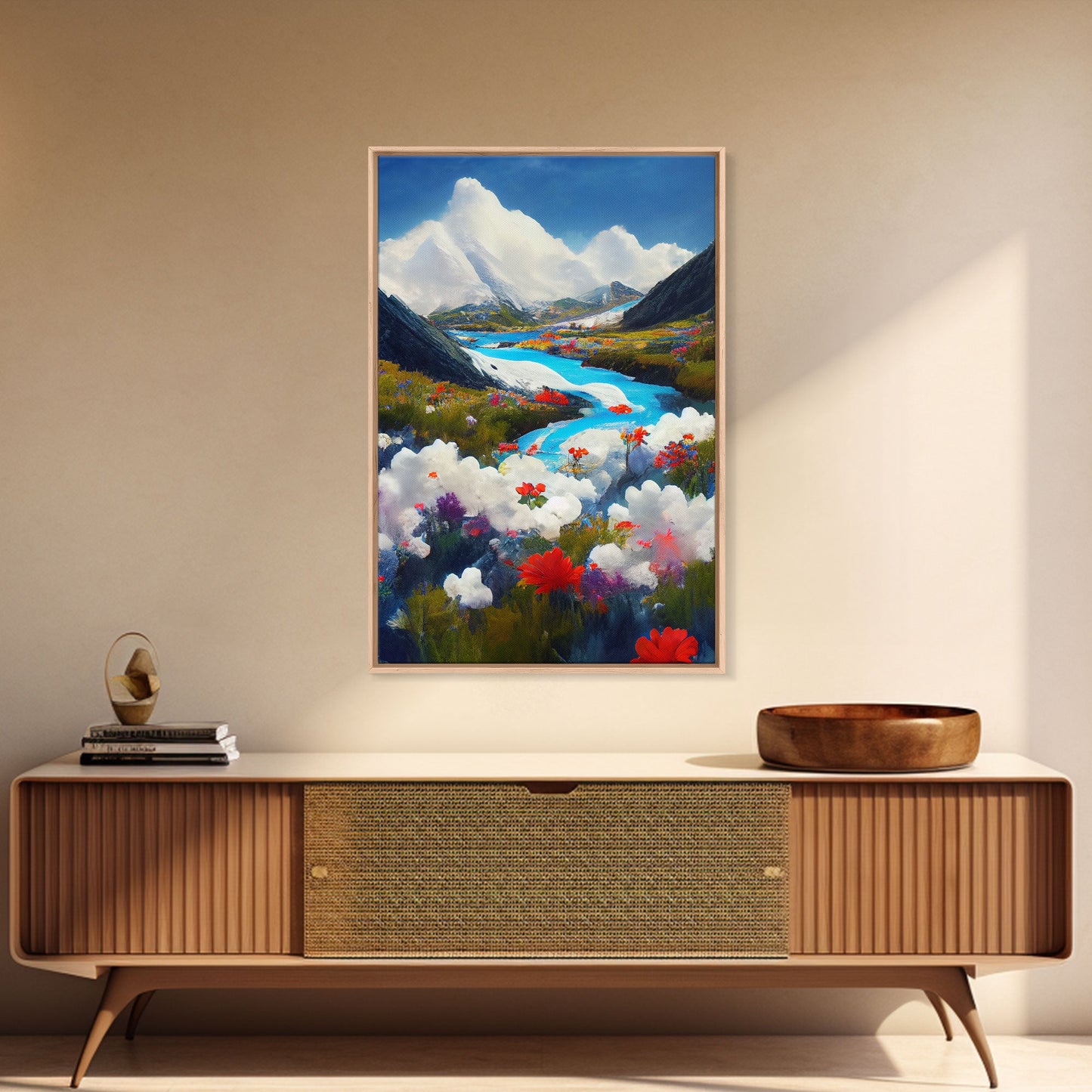Colorful fields of flowers in the Swiss alps, framed canvas art, canvas print, beautiful wall decor