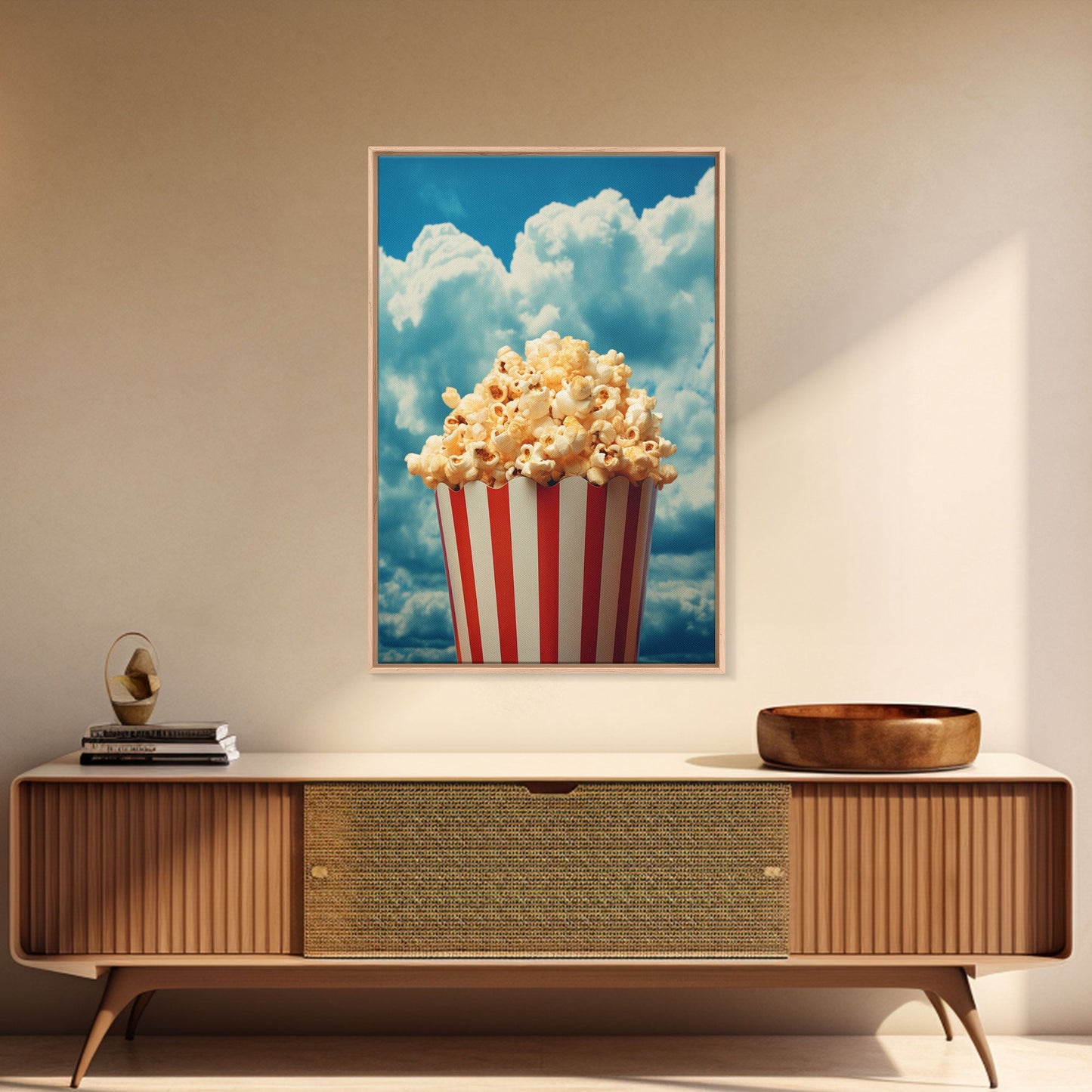 Popcorn, Game Room Wall Art, Movie Room Art, Canvas Print, Wall Hanging, Portrait Art, Minimalist Wall Art, Kitchen Wall Decor, Hostess Gift