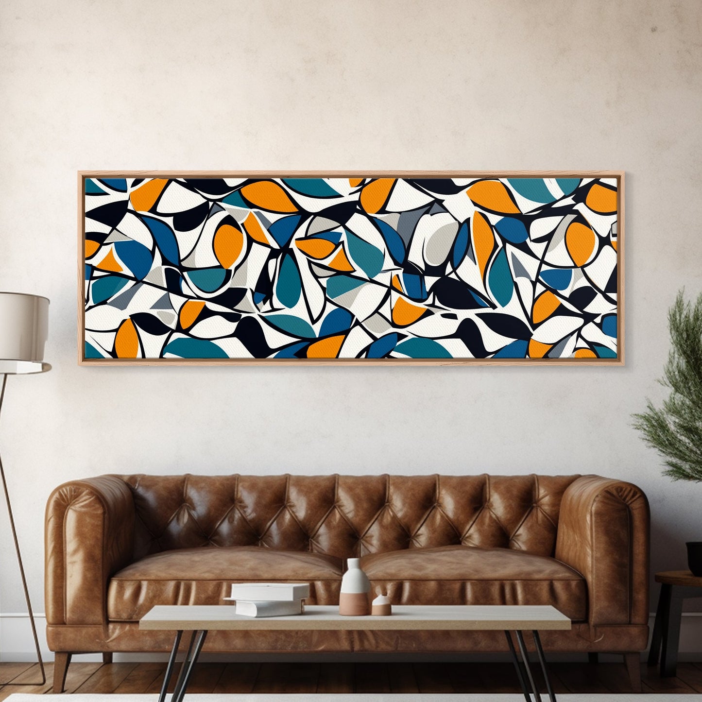 Mid Century Modern Art - Floral Abstract Pattern - Panoramic Canvas Print - Retro Loft Art - Large Wall Art - Geometric Abstract Art